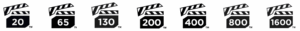 All logos for all VPG speed classes in a row: VPG20, VPG65, VPG130, VPG200, VPG400, VPG800, and VPG1600.