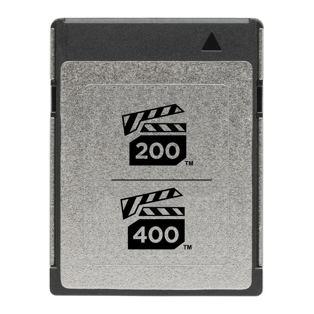 An unbranded CFexpress Type card with the VPG200 and VPG400 logos.